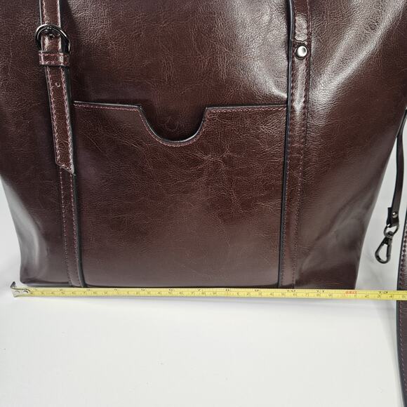 Large Leather Tote Brown Genuine Leather Side Bags Burgundy Classic - Picture 7 of 11